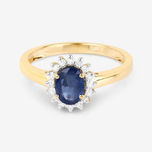 1.11 Carat Genuine Blue Sapphire and White Diamond 10K Yellow Gold Ring Bids.com