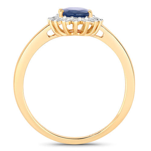1.11 Carat Genuine Blue Sapphire and White Diamond 10K Yellow Gold Ring Bids.com