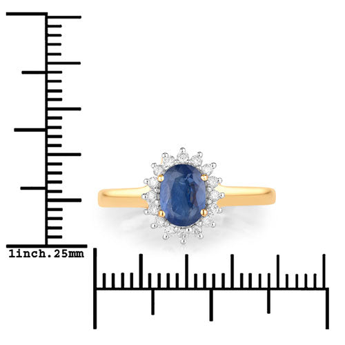 1.11 Carat Genuine Blue Sapphire and White Diamond 10K Yellow Gold Ring Bids.com