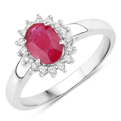 1.01 Carat Genuine Ruby and White Diamond 10K White Gold Ring Bids.com
