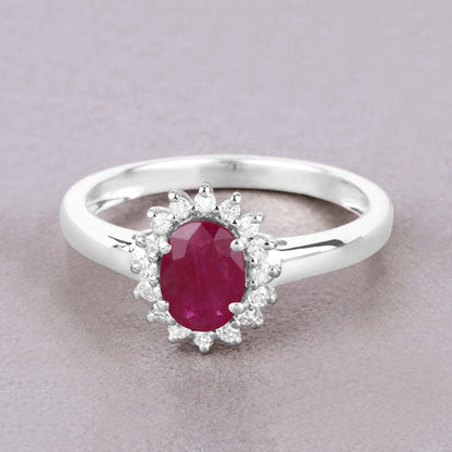 1.01 Carat Genuine Ruby and White Diamond 10K White Gold Ring Bids.com