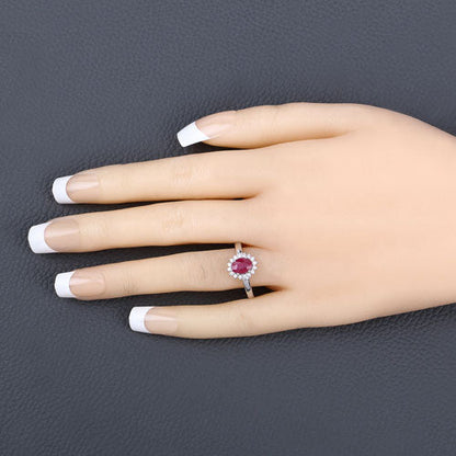 1.01 Carat Genuine Ruby and White Diamond 10K White Gold Ring Bids.com