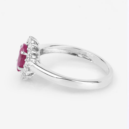 1.01 Carat Genuine Ruby and White Diamond 10K White Gold Ring Bids.com