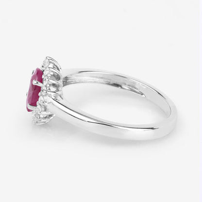 1.01 Carat Genuine Ruby and White Diamond 10K White Gold Ring Bids.com