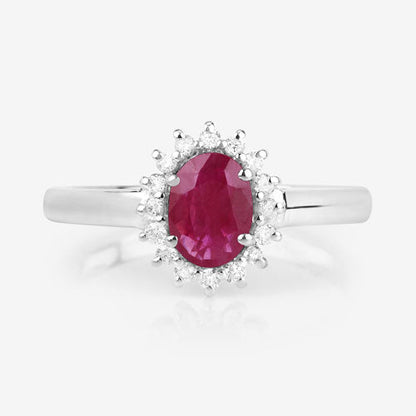 1.01 Carat Genuine Ruby and White Diamond 10K White Gold Ring Bids.com