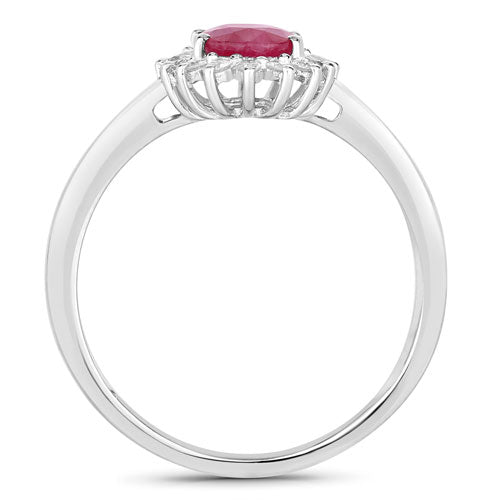 1.01 Carat Genuine Ruby and White Diamond 10K White Gold Ring Bids.com
