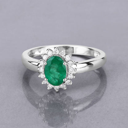 0.86 Carat Genuine Zambian Emerald and White Diamond 14K White Gold Ring Bids.com
