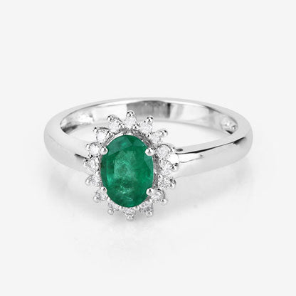 0.86 Carat Genuine Zambian Emerald and White Diamond 14K White Gold Ring Bids.com
