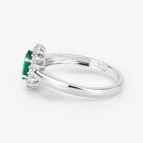 0.86 Carat Genuine Zambian Emerald and White Diamond 14K White Gold Ring Bids.com