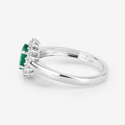 0.86 Carat Genuine Zambian Emerald and White Diamond 14K White Gold Ring Bids.com
