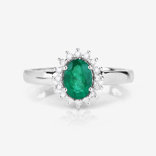 0.86 Carat Genuine Zambian Emerald and White Diamond 14K White Gold Ring Bids.com
