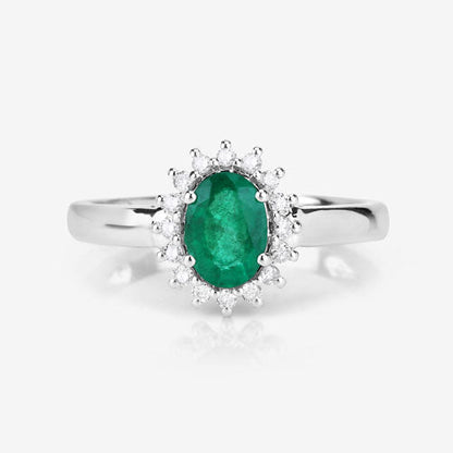 0.86 Carat Genuine Zambian Emerald and White Diamond 14K White Gold Ring Bids.com