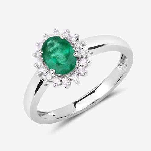 0.86 Carat Genuine Zambian Emerald and White Diamond 14K White Gold Ring Bids.com