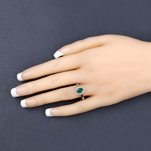 0.86 Carat Genuine Zambian Emerald and White Diamond 14K White Gold Ring Bids.com
