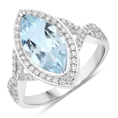 2.24 Carat Genuine Aquamarine and White Diamond 14K White Gold Ring Bids.com