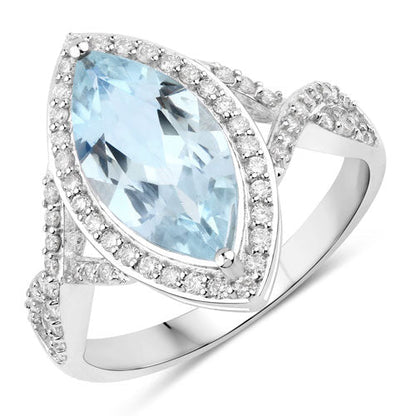 2.24 Carat Genuine Aquamarine and White Diamond 14K White Gold Ring Bids.com