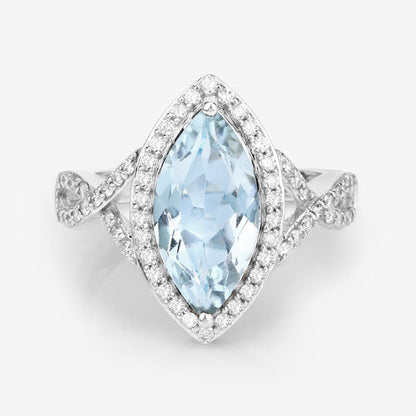 2.24 Carat Genuine Aquamarine and White Diamond 14K White Gold Ring Bids.com