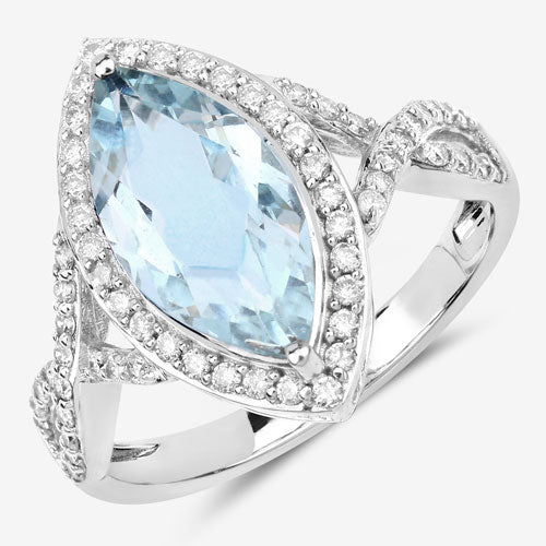 2.24 Carat Genuine Aquamarine and White Diamond 14K White Gold Ring Bids.com