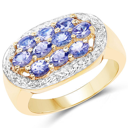 14K Yellow Gold Plated 1.70 Carat Genuine Tanzanite .925 Sterling Silver Ring Bids.com