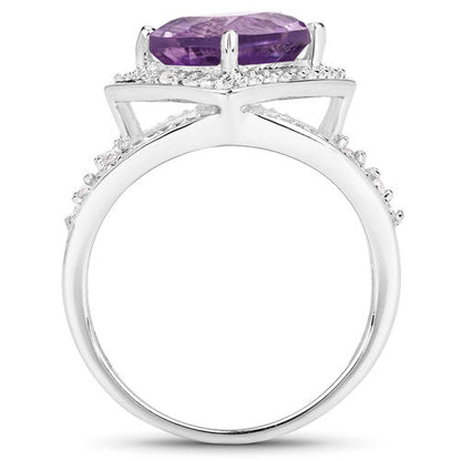 2.82 Carat Genuine Amethyst and White Topaz .925 Sterling Silver Ring Bids.com