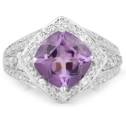 2.82 Carat Genuine Amethyst and White Topaz .925 Sterling Silver Ring Bids.com