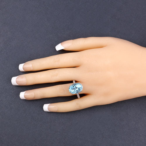 8.84 Carat Genuine Aquamarine and White Diamond 14K White Gold Ring Bids.com