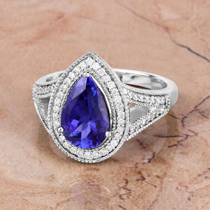 2.60 Carat Genuine Tanzanite and White Diamond 14K White Gold Ring Bids.com
