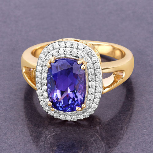 3.33 Carat Genuine Tanzanite and White Diamond 14K Yellow Gold Ring Bids.com