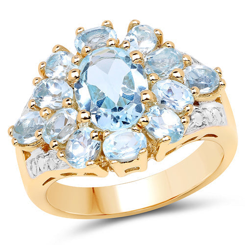 14K Yellow Gold Plated 4.28 Carat Genuine Blue Topaz .925 Sterling Silver Ring Bids.com