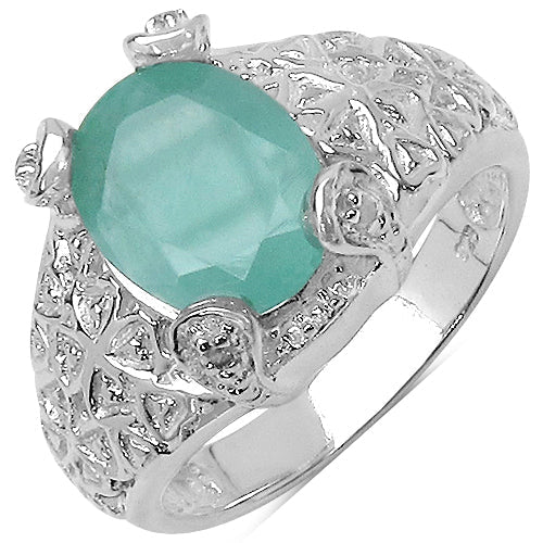 2.52 Carat Genuine Emerald & White Topaz .925 Sterling Silver Ring Bids.com