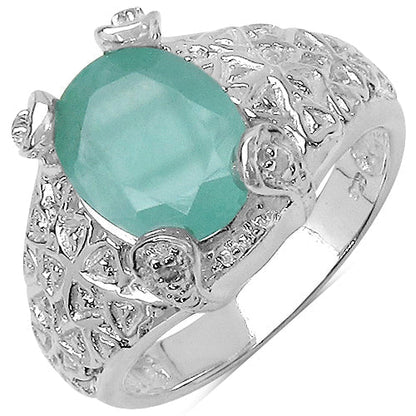 2.52 Carat Genuine Emerald & White Topaz .925 Sterling Silver Ring Bids.com