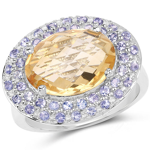 5.78 Carat Genuine Citrine and Tanzanite .925 Sterling Silver Ring Bids.com