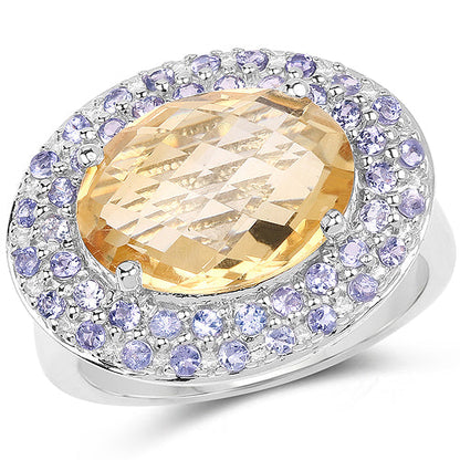 5.78 Carat Genuine Citrine and Tanzanite .925 Sterling Silver Ring Bids.com