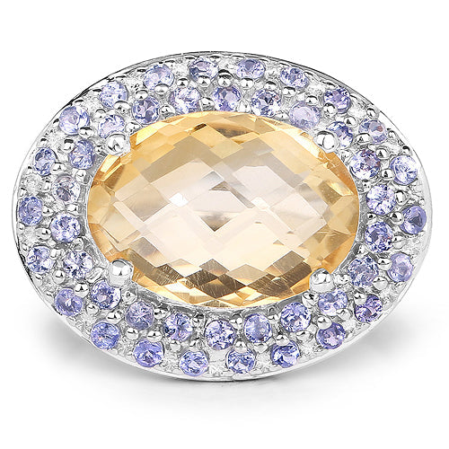 5.78 Carat Genuine Citrine and Tanzanite .925 Sterling Silver Ring Bids.com