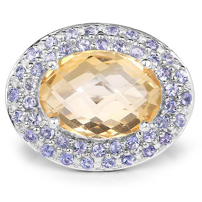 5.78 Carat Genuine Citrine and Tanzanite .925 Sterling Silver Ring Bids.com