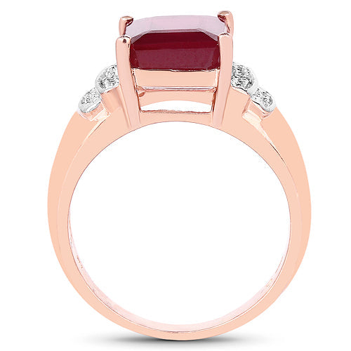 14K Rose Gold Plated 4.26 Carat Genuine Glass Filled Ruby and White Topaz .925 Sterling Silver Ring Bids.com