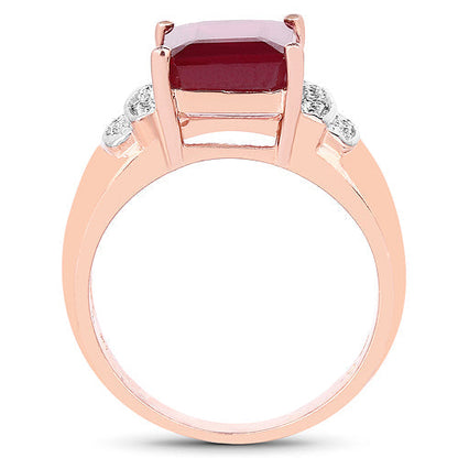 14K Rose Gold Plated 4.26 Carat Genuine Glass Filled Ruby and White Topaz .925 Sterling Silver Ring Bids.com