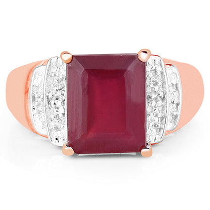 14K Rose Gold Plated 4.26 Carat Genuine Glass Filled Ruby and White Topaz .925 Sterling Silver Ring Bids.com