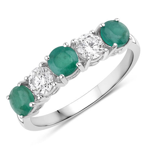 1.19 Carat Genuine Emerald and Lab Grown Diamond 14K White Gold Ring Bids.com