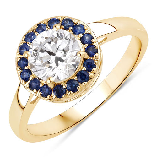 1.32 Carat Genuine Blue Sapphire and Lab Grown Diamond 14K Yellow Gold Ring Bids.com