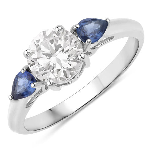 1.30 Carat Genuine Blue Sapphire and Lab Grown Diamond 14K White Gold Ring Bids.com