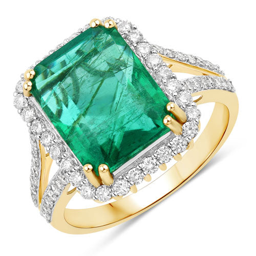 IGI Certified 6.96 Carat Genuine Zambian Emerald and White Diamond 14K Yellow Gold Ring Bids.com