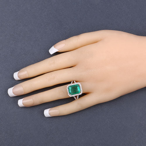 IGI Certified 6.96 Carat Genuine Zambian Emerald and White Diamond 14K Yellow Gold Ring Bids.com
