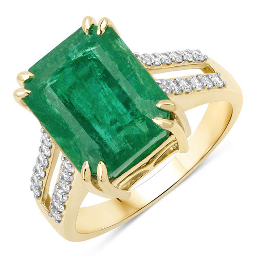 IGI Certified 8.49 Carat Genuine Zambian Emerald and White Diamond 14K Yellow Gold Ring Bids.com