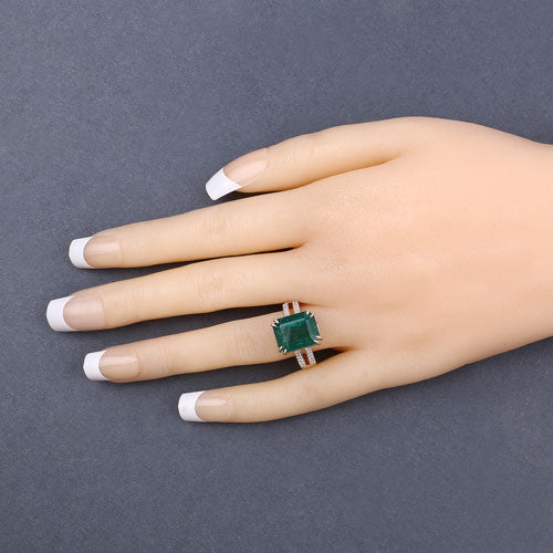 IGI Certified 8.49 Carat Genuine Zambian Emerald and White Diamond 14K Yellow Gold Ring Bids.com