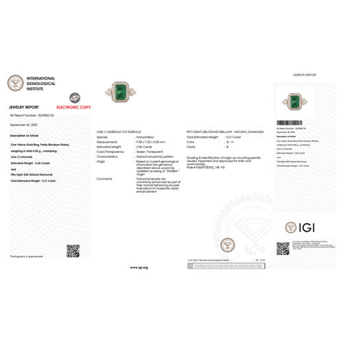 IGI Certified 2.87 Carat Genuine Zambian Emerald and White Diamond 14K Yellow Gold Ring Bids.com