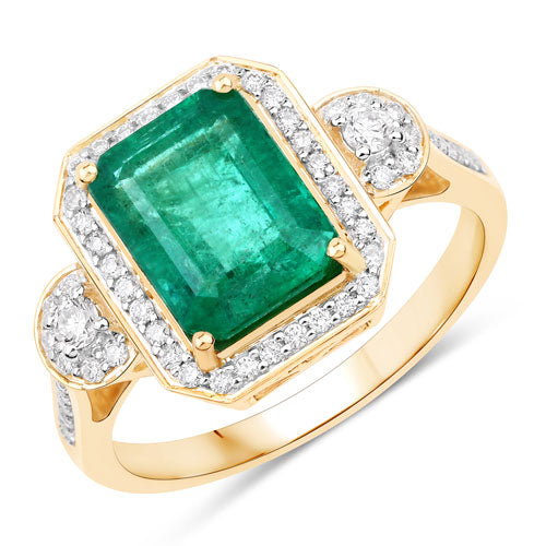 IGI Certified 2.87 Carat Genuine Zambian Emerald and White Diamond 14K Yellow Gold Ring Bids.com
