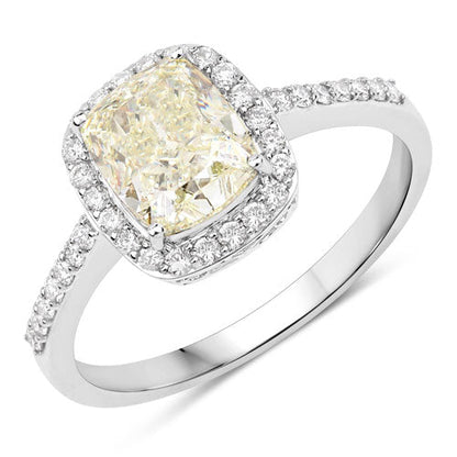 IGI Certified 2.05 Carat Genuine Light Yellow Diamond Center and 0.29cttw White Diamond 18K White Gold Ring (2.34cttw) Bids.com