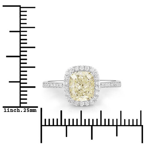 IGI Certified 2.05 Carat Genuine Light Yellow Diamond Center and 0.29cttw White Diamond 18K White Gold Ring (2.34cttw) Bids.com