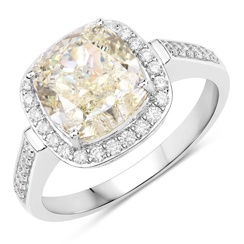 IGI Certified 4.02 Carat Genuine Light Yellow Diamond Center and 0.36cttw White Diamond 18K White Gold Ring (4.38cttw) Bids.com